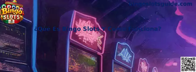 Ilustración de Bingo Slots con cartones de bingo y elementos visuales de tragamonedas